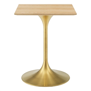 Maklaine 23.5&quot Modern Wood Square Dining Table in Natural & Gold