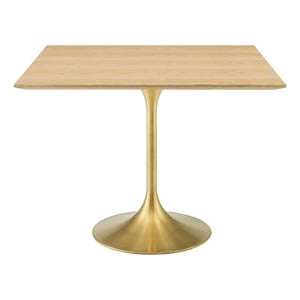 Maklaine 36&quot Square Wood Grain Dining Table With Gold Metal Base