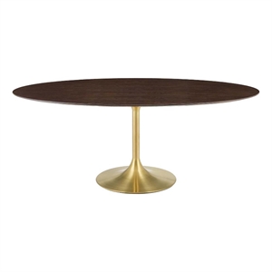 Maklaine 78&quot Oval Modern Wood/Metal Dining Table in Cherry/Gold