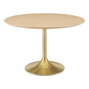 Maklaine 47&quot Round Wood and Metal Dining Table in Natural/Gold