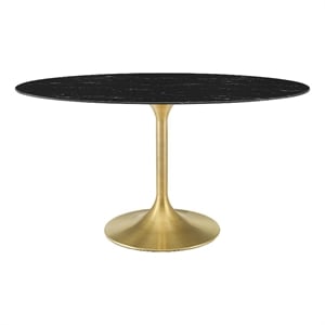 Maklaine 60&quot Oval Modern Artificial Marble/Metal Dining Table in Gold/Black