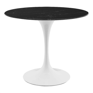 Maklaine 35.5&quot Modern Metal & Artificial Marble Dining Table in Black/White