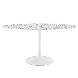 Maklaine 60&quot Oval Modern Terrazzo/Metal Dining Table in White