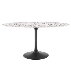 Maklaine 60&quot Oval Modern Terrazzo/Metal Dining Table in Black/White