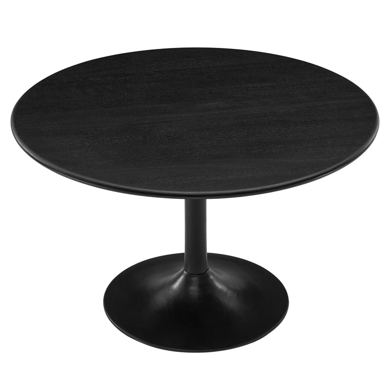 Maklaine Contemporary Solid Mango Wood Dining Table in Black