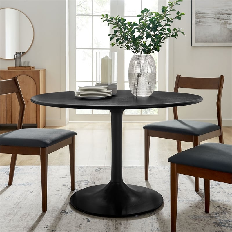 Maklaine Contemporary Solid Mango Wood Dining Table in Black
