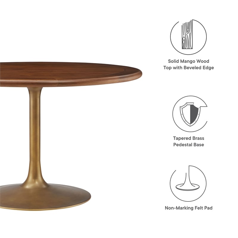 Maklaine Contemporary Mango Wood Tabletop Dining Table in Brass Walnut