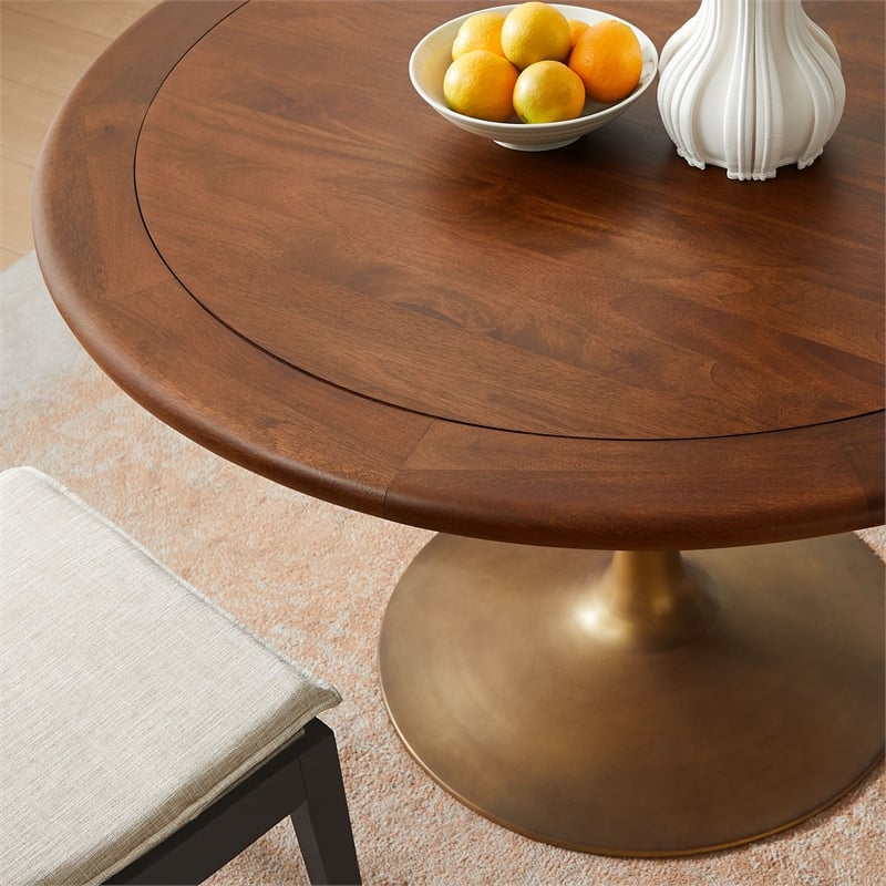 Maklaine Contemporary Mango Wood Tabletop Dining Table in Brass Walnut