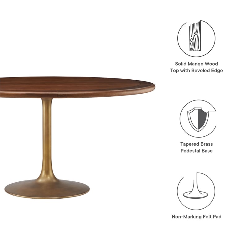 Maklaine Contemporary Mango Wood Tabletop Dining Table in Brass Walnut