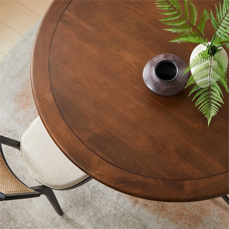 Maklaine Contemporary Mango Wood Tabletop Dining Table in Brass Walnut
