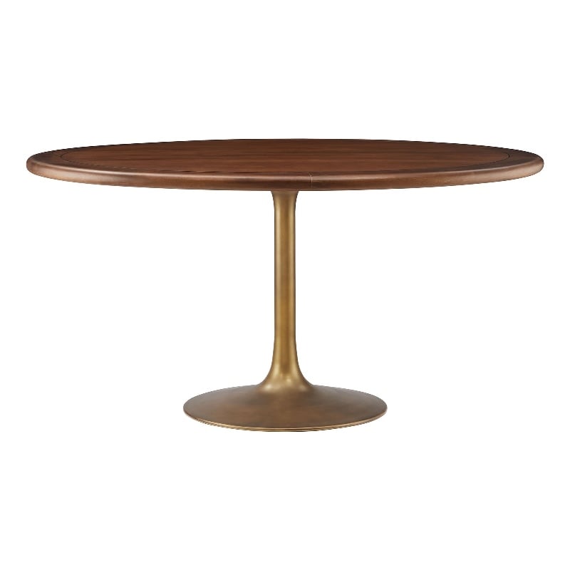 Maklaine Contemporary Mango Wood Tabletop Dining Table in Brass Walnut