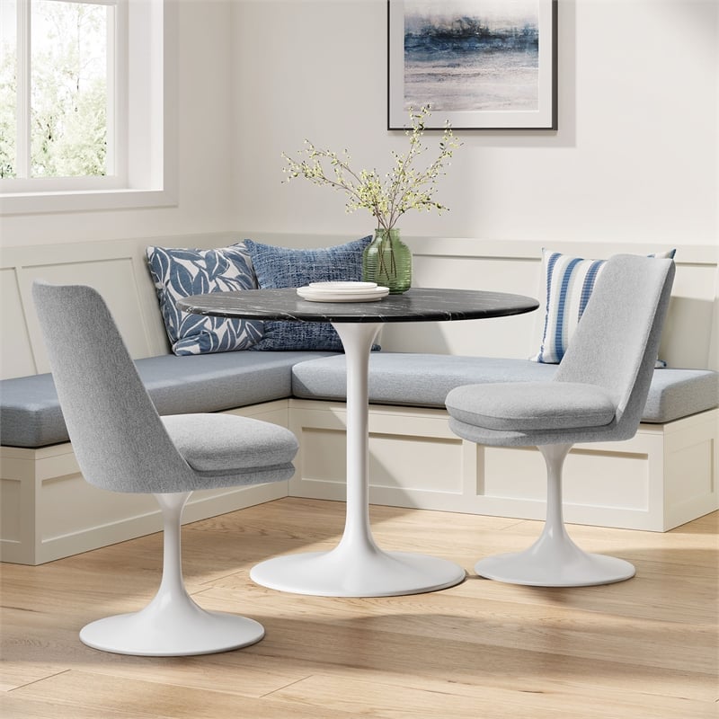 Maklaine Contemporary Swivel Dining Chair in White Light Gray