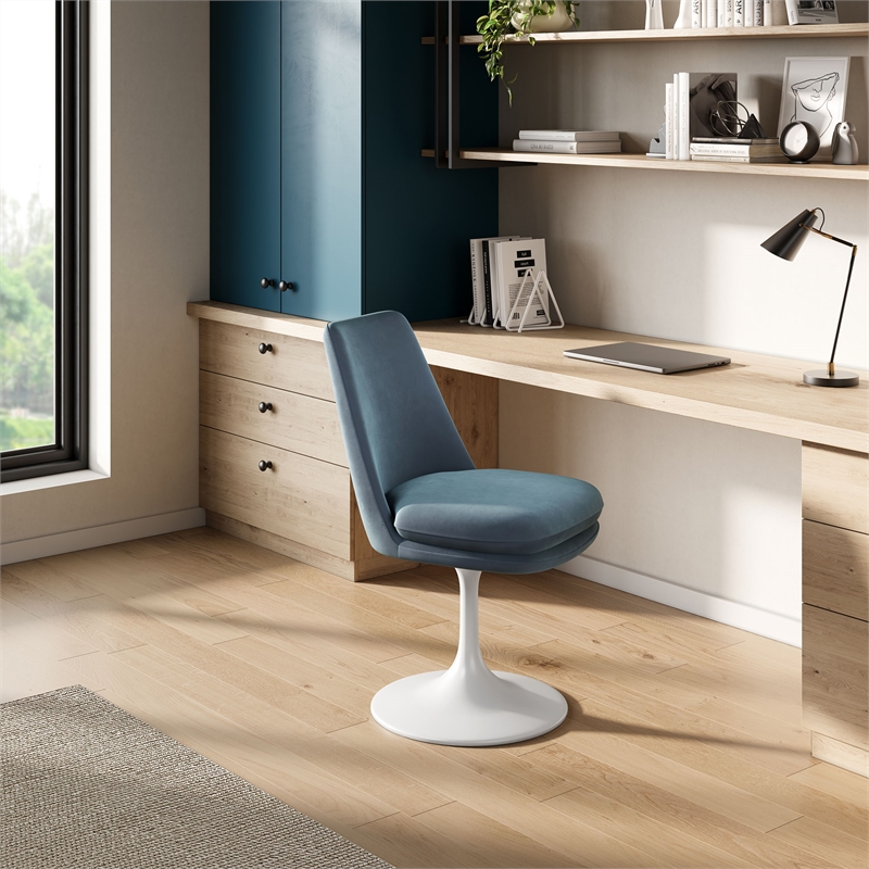Maklaine Contemporary Swivel Dining Chair in White Cadet Blue