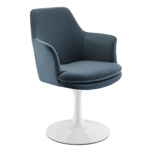Maklaine Contemporary Swivel Dining Armchair in White Cadet Blue
