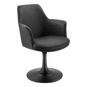 Maklaine Vegan Leather Upholstered Swivel Dining Armchair in Black Black