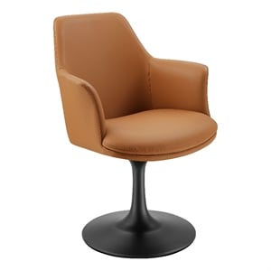 Maklaine Vegan Leather Upholstered Swivel Dining Armchair in Black Tan