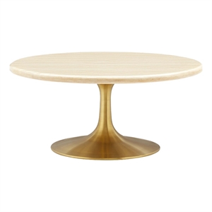 Maklaine 36&quot Round Modern Wood Coffee Table in Brown and Gold