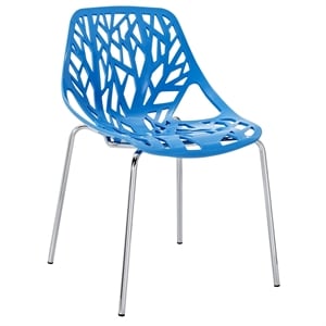 Maklaine 18&quot Modern Steel Metal Dining Side Chair in Blue Finish