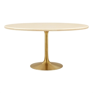 Maklaine 60&quot Oval Modern Wood Dining Table in Gold and Brown
