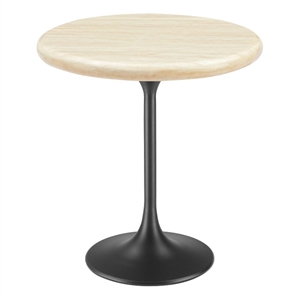 Maklaine 20&quot Round Artificial Travertine Stone Side Table in Brown/Black