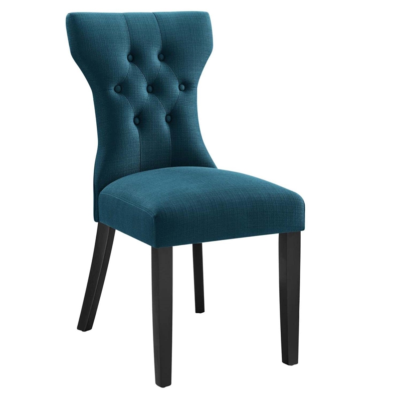 Maklaine Polyester Fabric and Rubberwood Dining Side Chair in Azure