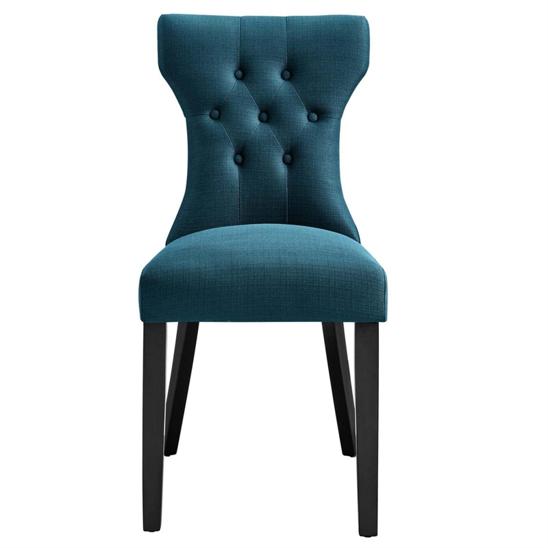 Maklaine Polyester Fabric and Rubberwood Dining Side Chair in Azure