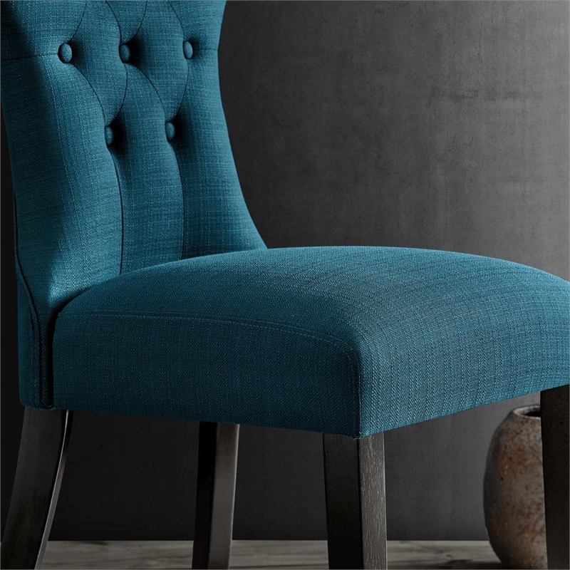 Maklaine Polyester Fabric and Rubberwood Dining Side Chair in Azure