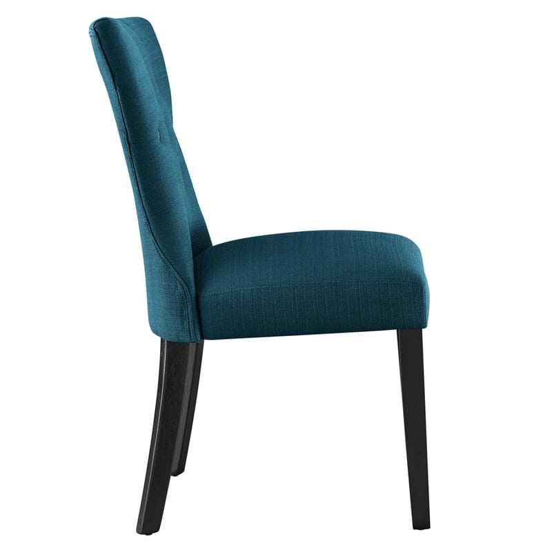 Maklaine Polyester Fabric and Rubberwood Dining Side Chair in Azure
