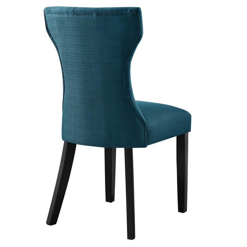 Maklaine Polyester Fabric and Rubberwood Dining Side Chair in Azure