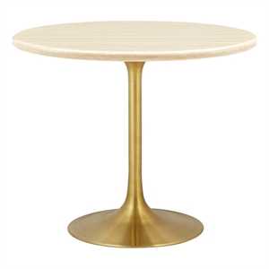 Maklaine 36&quot Round Modern Wood Dining Table in Brown and Gold