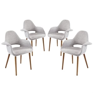 Maklaine 18.5&quot Modern Fabric Dining Armchair in Light Gray (Set of 4)