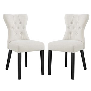 Maklaine 19.5&quot Tufted Fabric Dining Side Chair in Beige (Set of 2)