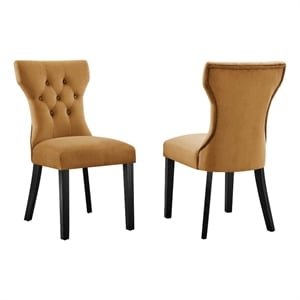 Maklaine 20&quot Velvet Dining Chairs in Cognac Brown/Black (Set of 2)