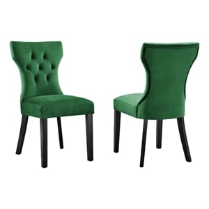 Maklaine 20&quot Velvet Dining Chairs in Emerald Green/Black (Set of 2)