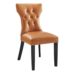 Maklaine Modern Rubberwood and Vinyl Dining Side Chair in Tan