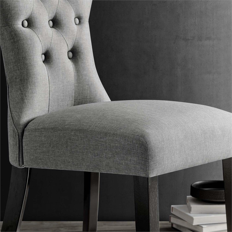 Maklaine Polyester Fabric and Rubberwood Dining Side Chair - Light Gray