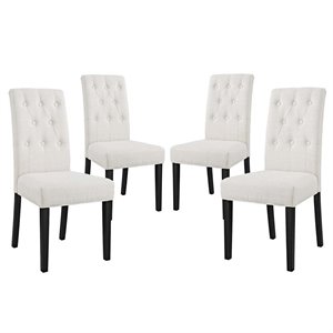 Maklaine 19.5&quot Tufted Fabric Dining Side Chair in Beige (Set of 4)