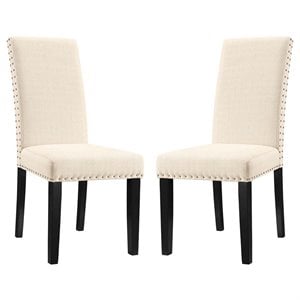 Maklaine 19.5&quot Polyester Fabric Dining Side Chair in Beige (Set of 2)
