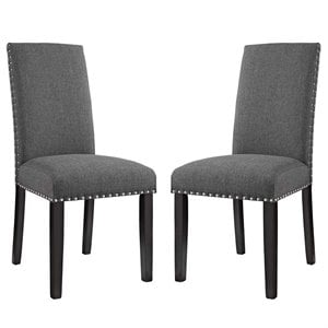 Maklaine 19.5&quot Polyester Fabric Dining Side Chair in Gray (Set of 2)