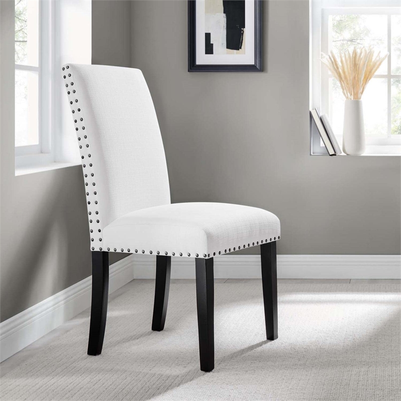 Maklaine Wood and Upholstered Fabric Dining Side Chair in White