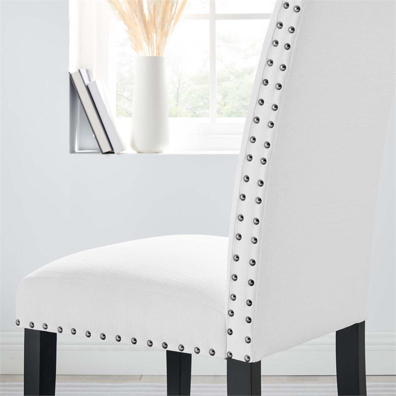 Maklaine Wood and Upholstered Fabric Dining Side Chair in White