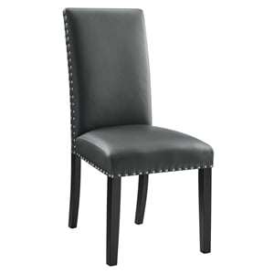 Maklaine Contemporary Wood and Faux Leather Dining Side Chair in Gray