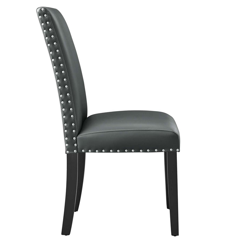 Maklaine Contemporary Wood and Faux Leather Dining Side Chair in Gray