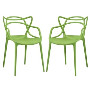 Maklaine 18&quot Modern PP Plastic Dining Chairs in Green (Set of 2)