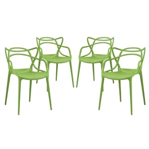 Maklaine 18&quot Modern PP Plastic Dining Chairs in Green (Set of 4)