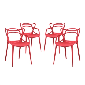 Maklaine 18&quot Modern PP Plastic Dining Chairs in Red (Set of 4)