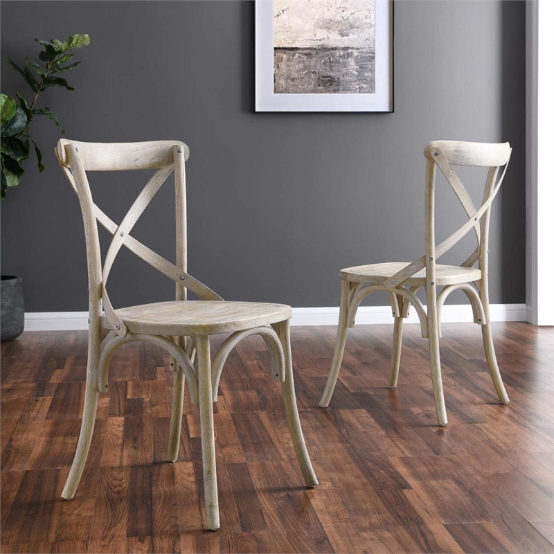 Maklaine Contemporary Elm Wood Dining Side Chair in Gray Finish