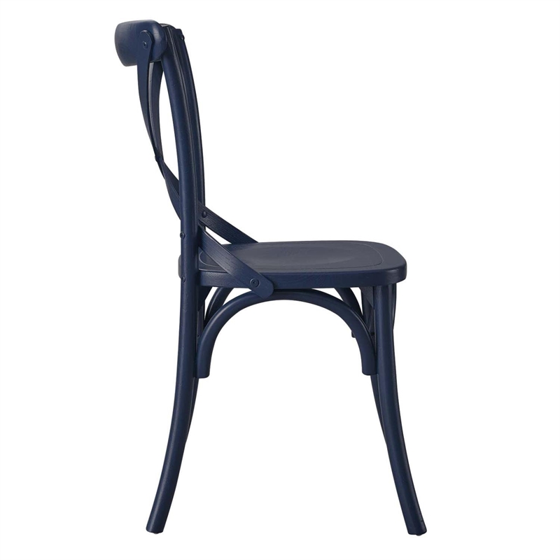 Maklaine Contemporary Elm Wood Dining Side Chair in Midnight Blue Finish