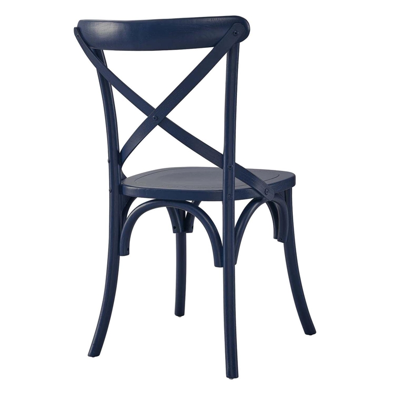 Maklaine Contemporary Elm Wood Dining Side Chair in Midnight Blue Finish