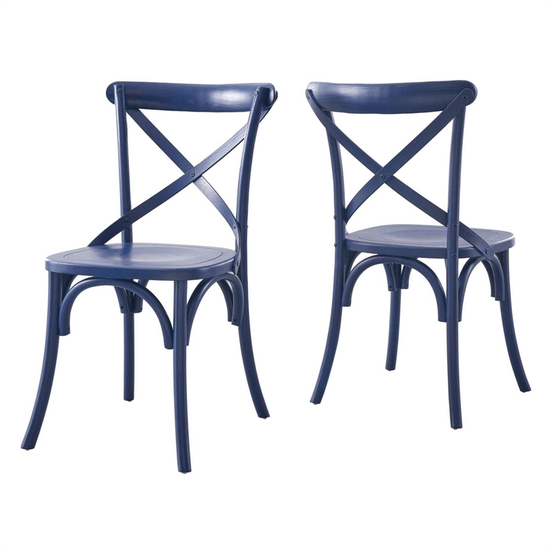 Maklaine Contemporary Elm Wood Dining Side Chair in Midnight Blue Finish